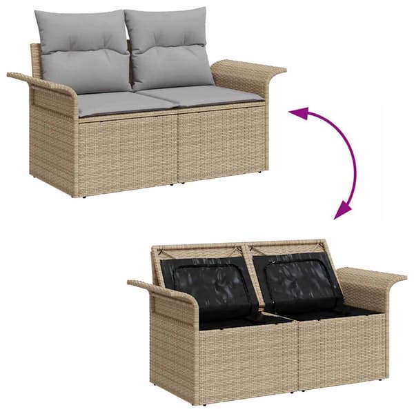 vidaXL Trädgårdsoffset 9 st Beige Poly rattan Beige