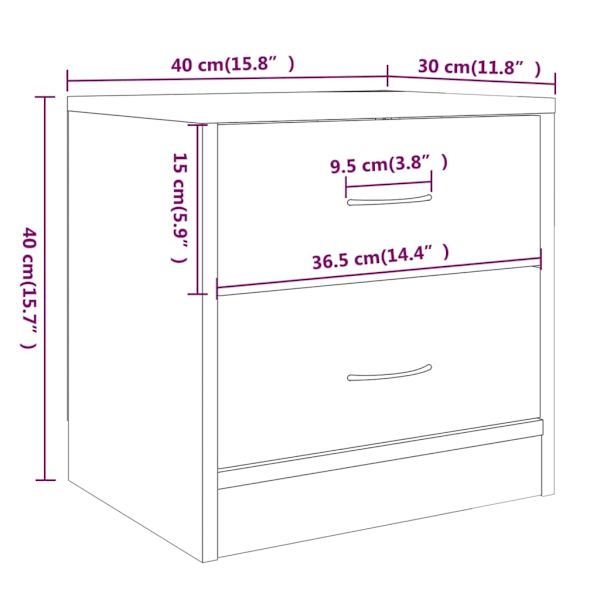 vidaXL Sängbord rökfärgad ek 40x30x40 cm konstruerat trä Brun