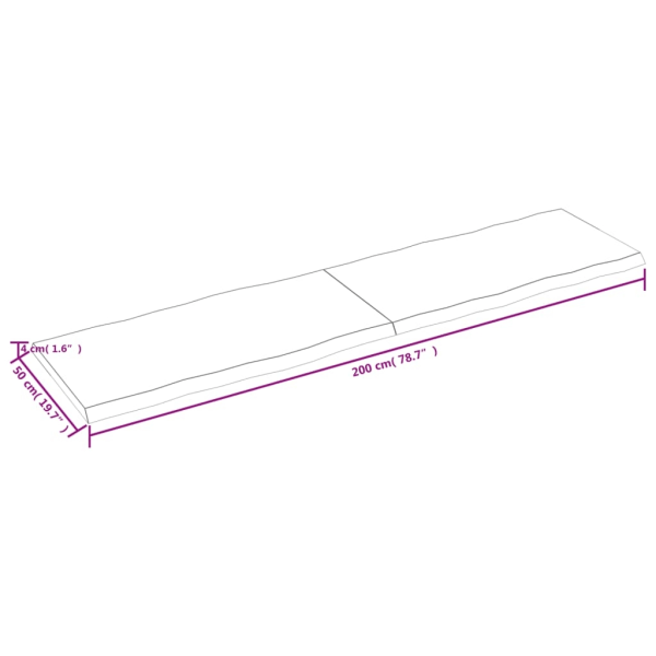 vidaXL Bordsskiva 200x50x(2-4) cm obehandlad massiv ek levande kant Brun