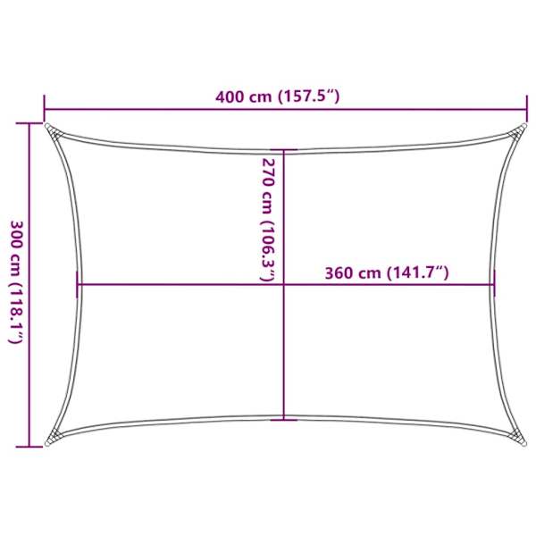 vidaXL Solsegel 160 g/m² gräddvit 3x4 m HDPE Creme