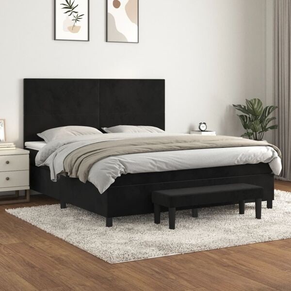 vidaXL Ramsäng med madrass svart 160x200 cm sammet Svart