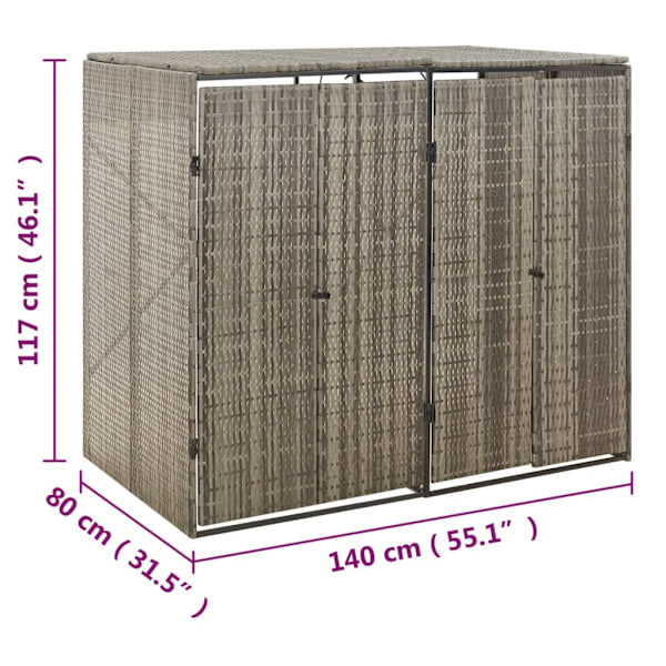 vidaXL Dubbelt skjul för soptunnor grå 140x80x117 cm konstrotting Grå