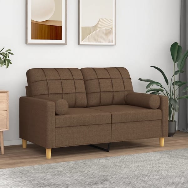vidaXL 2-sits soffa med prydnadskuddar brun 120 cm tyg Brun