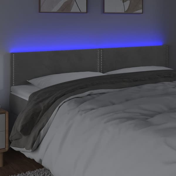 vidaXL Sänggavel LED ljusgrå 200x5x78/88 cm sammet Grå