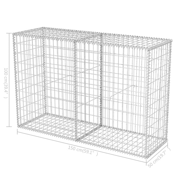 vidaXL Gabionkorg galvaniserat stål 150x50x100 cm Silver