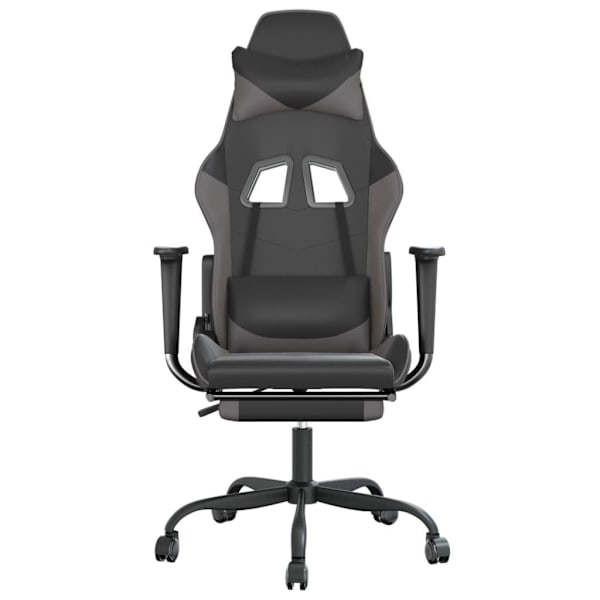 vidaXL Gamingstol med massage och fotstöd svart och grå konstläder Grå