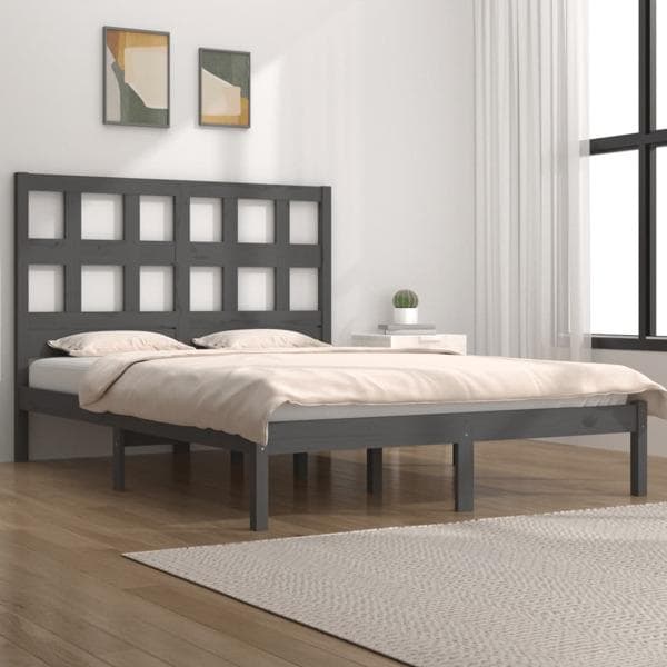 vidaXL Sängram grå massiv furu 180x200 cm Grå