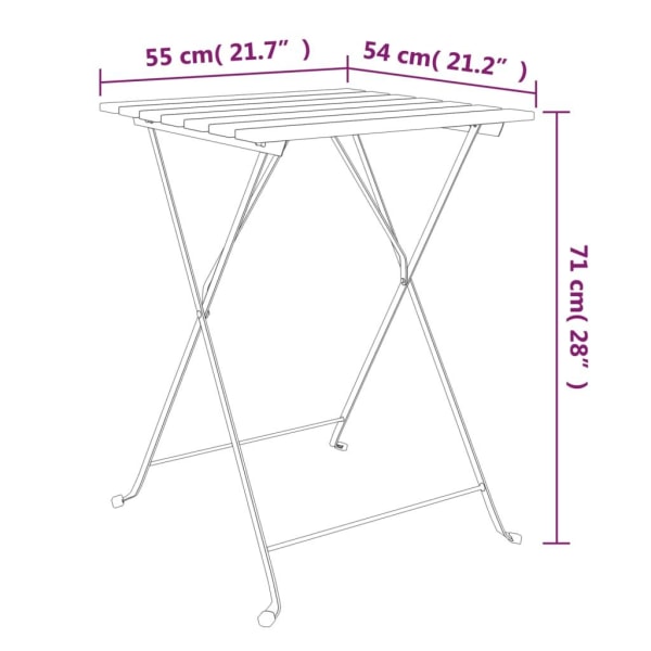 vidaXL Hopfällbart caféset 3 delar massivt akaciaträ och stål Brun