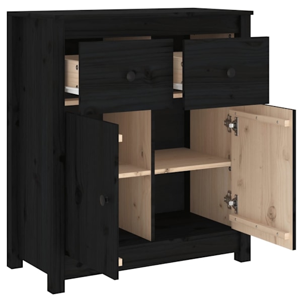vidaXL Skänk svart 70x35x80 cm massiv furu Svart