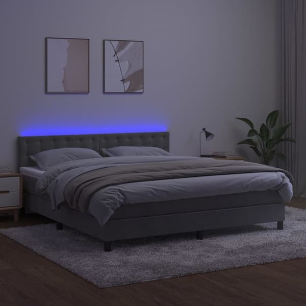 vidaXL Ramsäng med madrass & LED ljusgrå 160x200 cm sammet Grå