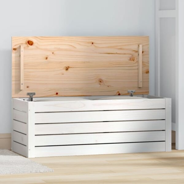 vidaXL Förvaringslåda vit 89x36,5x33 cm massiv furu Vit