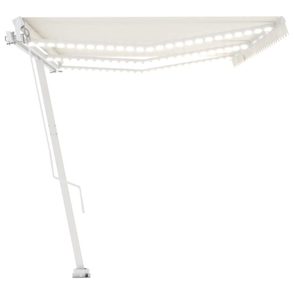 vidaXL Markis manuellt infällbar med LED 600x300 cm gräddvit Creme