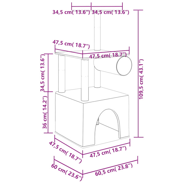 vidaXL Klösträd med sisalpelare gräddvit 109,5 cm Kräm