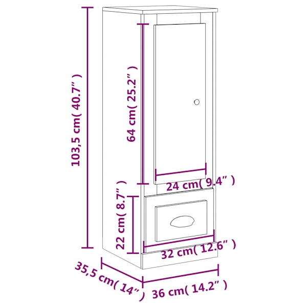 vidaXL Skåp svart 36x35,5x103,5 cm konstruerat trä Svart