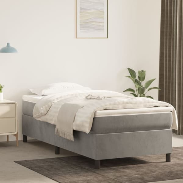 vidaXL Ramsäng med madrass ljusgrå 90x200 cm sammet Grå