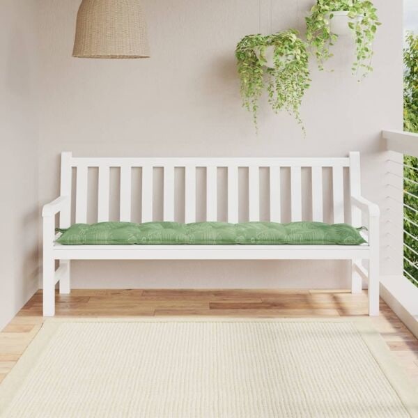 vidaXL Bänkdyna för trädgården bladmönster 180x50x7 cm oxfordtyg Grön