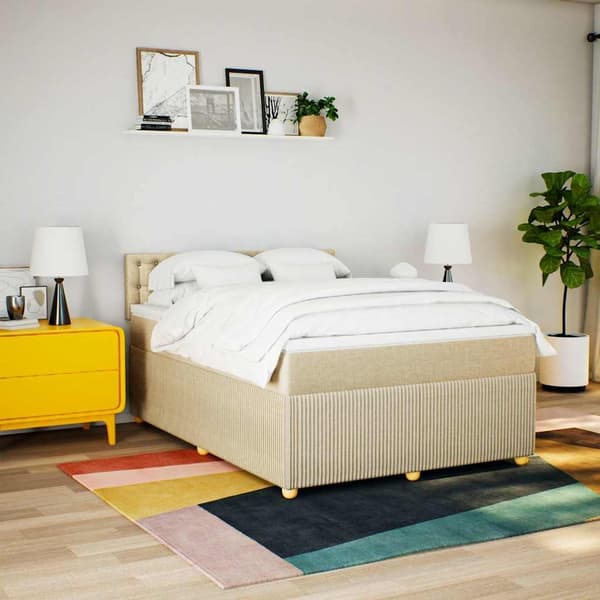 vidaXL Ramsäng med madrass gräddvit 140x190 cm tyg Kräm