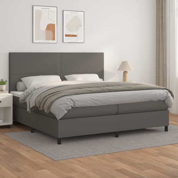 vidaXL Ramsäng med madrass grå 200x200 cm konstläder Grå