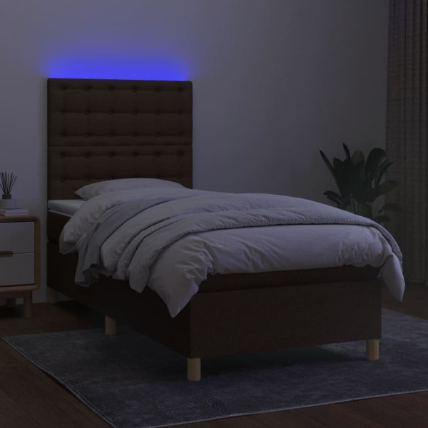 vidaXL Ramsäng med madrass & LED mörkbrun 80x200 cm tyg Brun