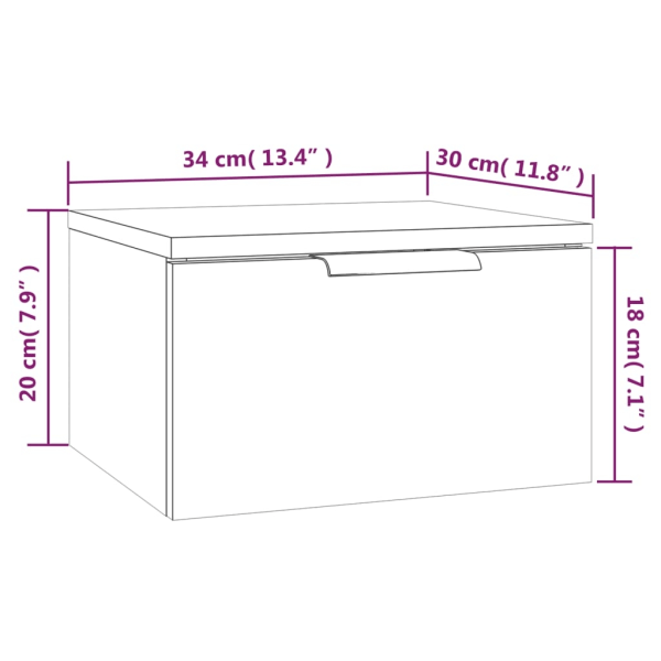 vidaXL Väggmonterat sängbord vit 34x30x20 cm Vit