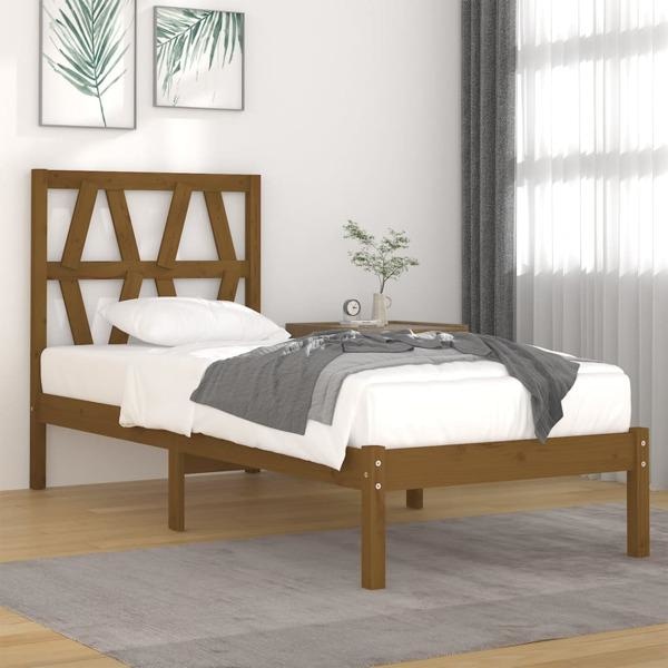 vidaXL Sängram honungsbrun massiv furu 100x200 cm enkelsäng Brun