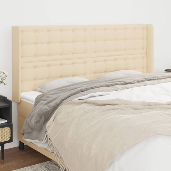 vidaXL Sänggavel med kanter gräddvit 163x16x118/128 cm tyg Kräm