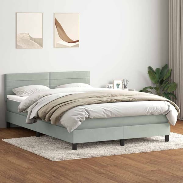 vidaXL Ramsäng med madrass ljusgrå 160x210 cm sammet Grå