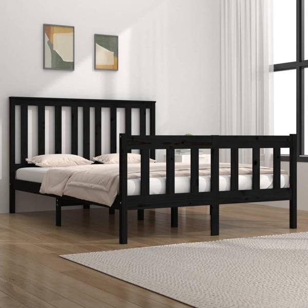 vidaXL Sängram svart massiv furu 120x190 cm Svart