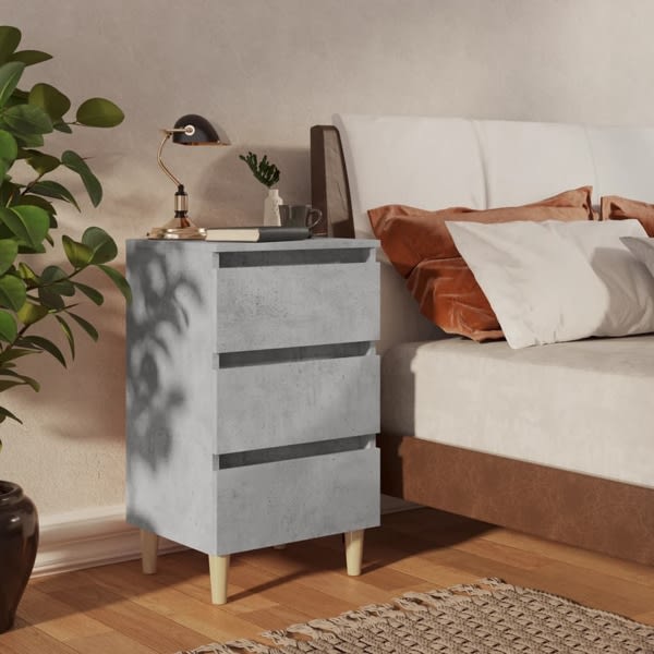 vidaXL Sängbord med ben i massivt trä betonggrå 40x35x69 cm grå