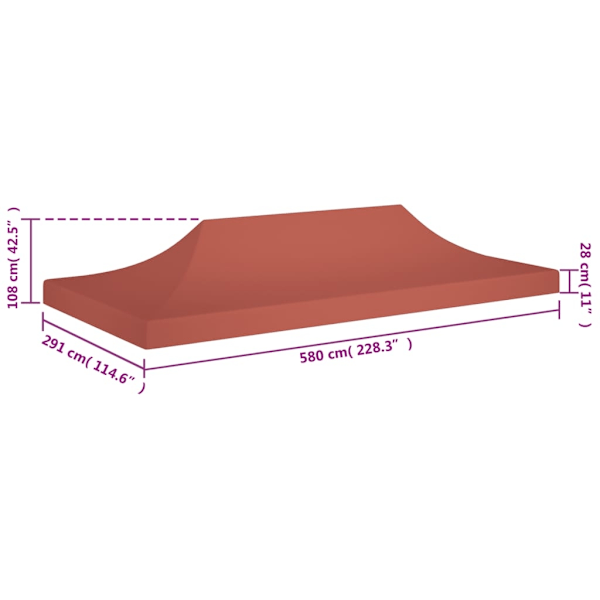 vidaXL Tak till partytält 6x3 m terrakotta 270 g/m² Brun