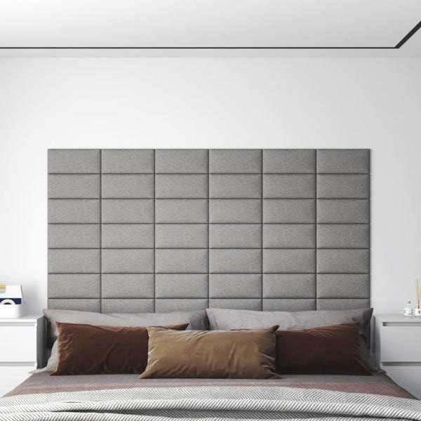 vidaXL Väggpaneler 12 st ljusgrå 30x15 cm tyg 0,54 m² Grå