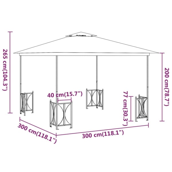 vidaXL Paviljong med draperier och dubbelt tak 3x3 m taupe Taupe