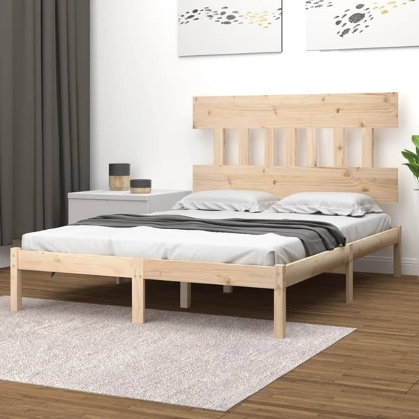 vidaXL Sängram massivt trä 140x190 cm Brun