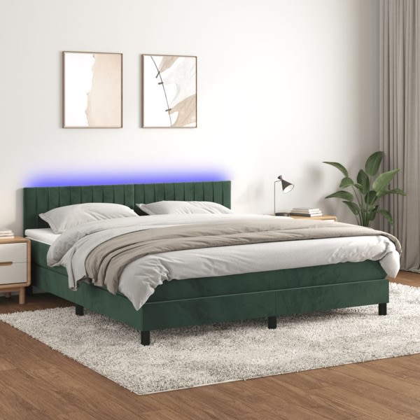 vidaXL Ramsäng med madrass & LED mörkgrön 180x200 cm sammet Grön