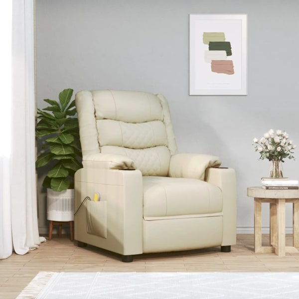 vidaXL Massagefåtölj gräddvit konstläder Kräm