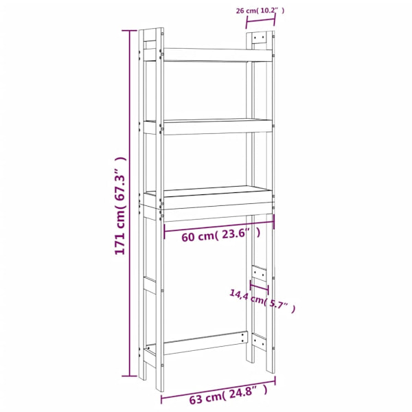 vidaXL Badrumshylla svart 63x26x171 cm massiv furu Svart