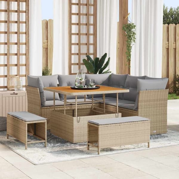 vidaXL Trädgårdsoffset 8 st Beige konstrotting Beige