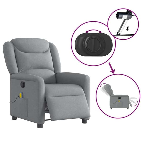 vidaXL Elektrisk massagefåtölj ljusgrå tyg Grå