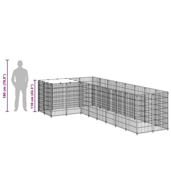 vidaXL Hundgård silver 6,05 m² stål Silver