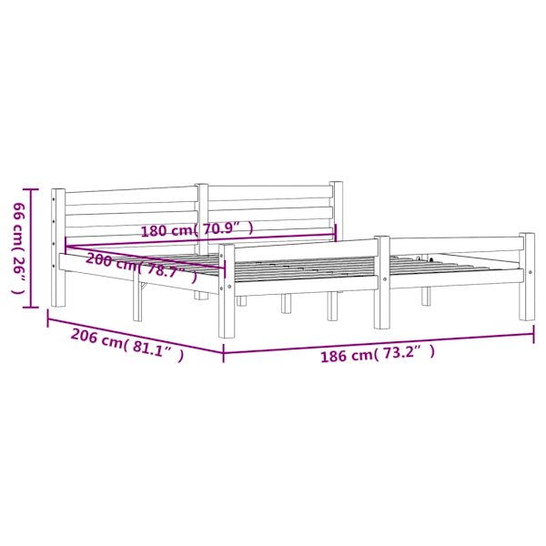 vidaXL Sängram utan madrass massiv furu 180x200 cm Brun