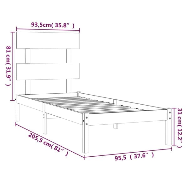 vidaXL Sängram grå massivt trä 90x200 cm Grå