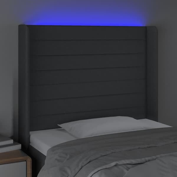 vidaXL Sänggavel LED mörkgrå 103x16x118/128 cm tyg Grå