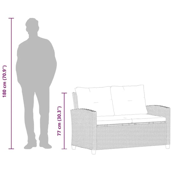 vidaXL Trädgårdssoffa 2-sits med dynor grå 124 cm konstrotting grå