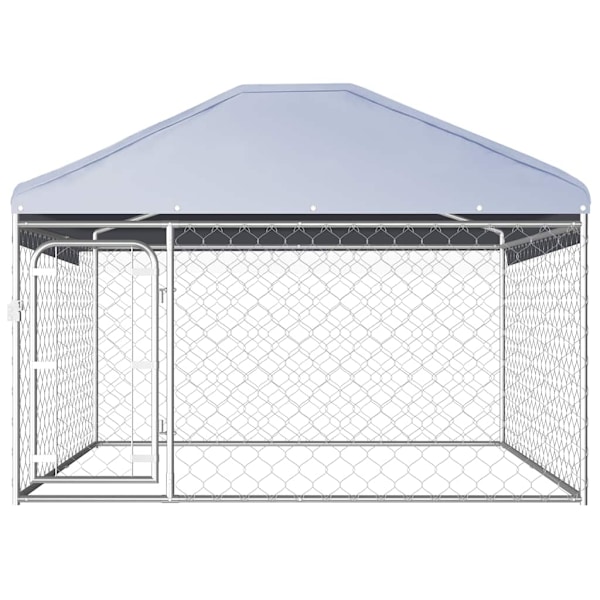 vidaXL Hundgård med tak för utomhusbruk 200x200x135 cm Silver