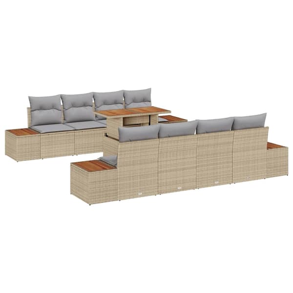 vidaXL Trädgårdsoffset 9 st Beige konstrotting Beige