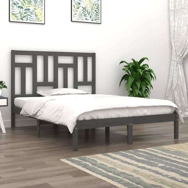 vidaXL Sängram grå massiv furu 150x200 cm Grå