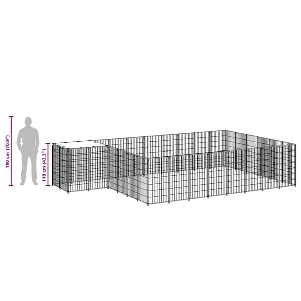 vidaXL Hundgård silver 15,73 m² stål Silver