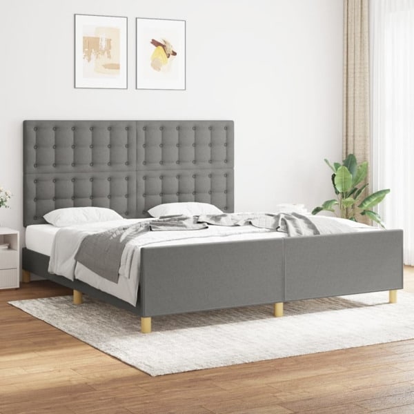 vidaXL Sängram med huvudgavel mörkgrå tyg 180x200 cm Grå