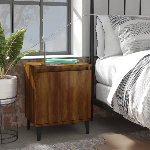 vidaXL Sängbord med metallben brun ek 40x30x50 cm Brun