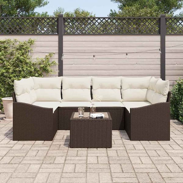 vidaXL Soffset 7 st Brun och Kräm konstrotting Brun
